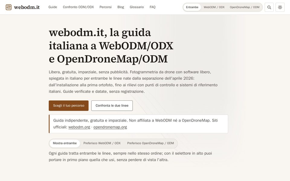 webodm.it home page, the Italian guide to WebODM and OpenDroneMap